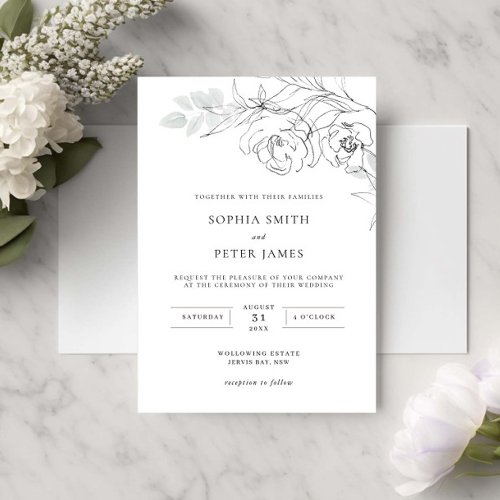 Botanical Floral Illustration Wedding Invitation