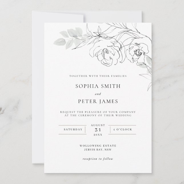 Botanical Floral Illustration Wedding Invitation (Front)