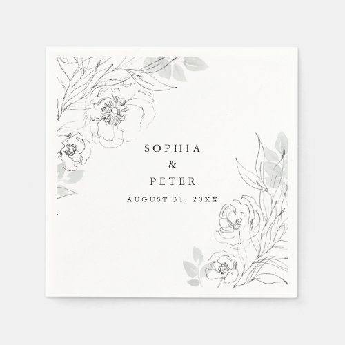 Botanical Floral Illustration Wedding Napkins