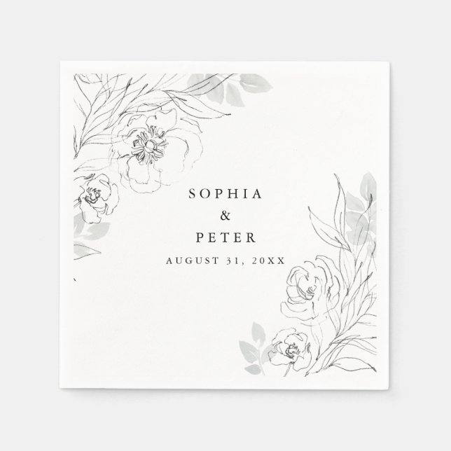 Botanical Floral Illustration Wedding Napkins (Front)