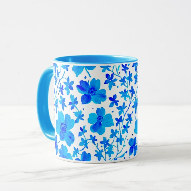 Botanical Floral in Deep Blue and White  Mug (Front Left)