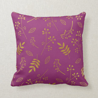Botanical Floral Leaves Faux Gold Foil Purple Throw Pillow