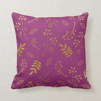 Botanical Floral Leaves Faux Gold Foil Purple Throw Pillow by DifferentStudios at Zazzle