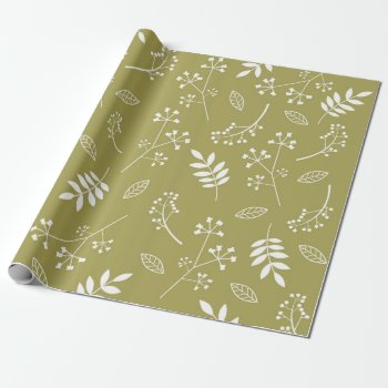 Botanical Floral Leaves Greenery Olive Green Wrapping Paper by DifferentStudios at Zazzle