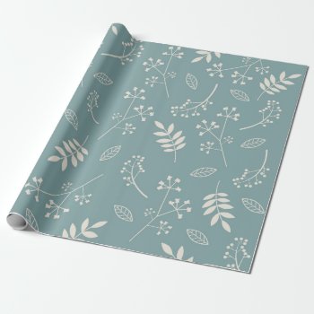 Botanical Floral Leaves Greenery Slate Blue Wrapping Paper by DifferentStudios at Zazzle