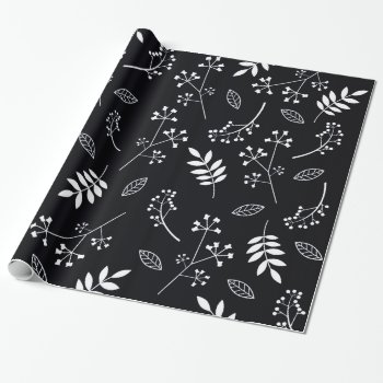 Botanical Floral Leaves Greenery White And Black Wrapping Paper by DifferentStudios at Zazzle