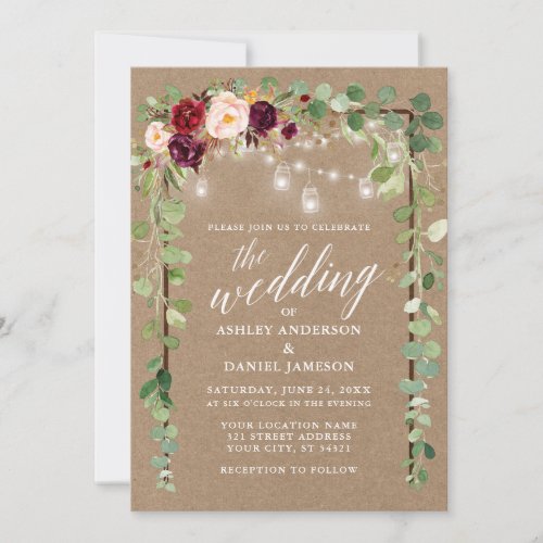 Botanical Floral Lights Calligraphy Kraft Wedding Invitation