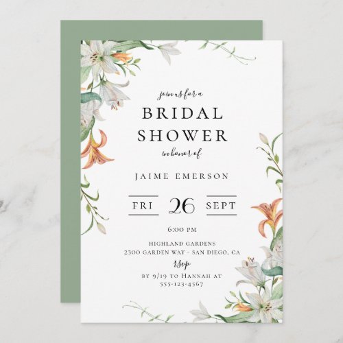 Botanical Floral Lily Frame Bridal Shower Invitation