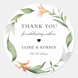 Botanical Floral Lily Wreath Wedding Favor Classic Round Sticker
