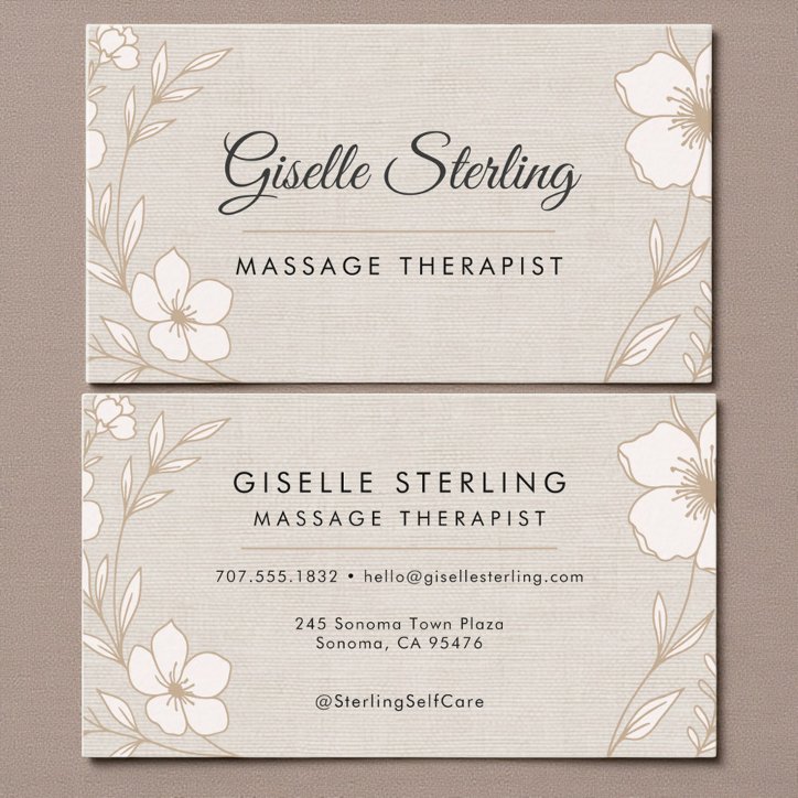 Botanical Floral Linen Massage Therapist Business Card