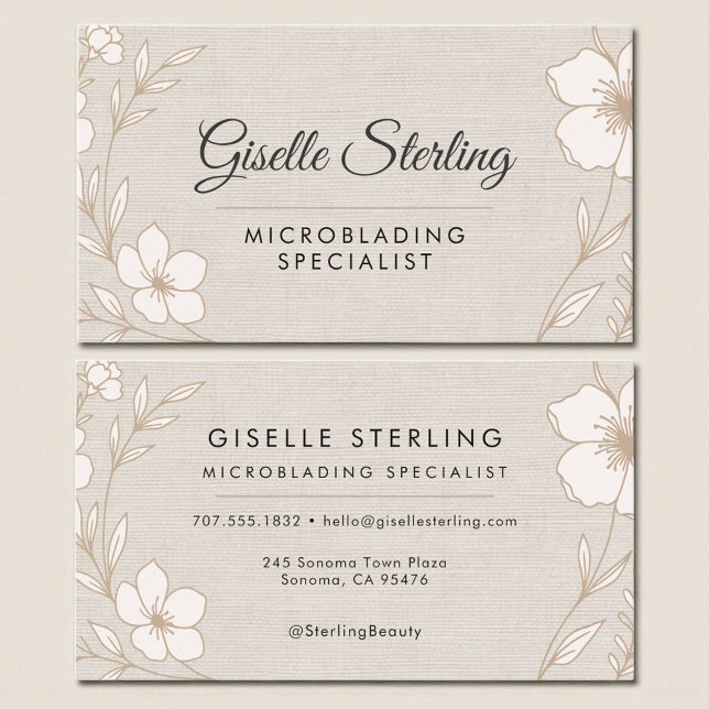 Botanical Floral Linen Microblading Specialist Business Card (Creator Uploaded)