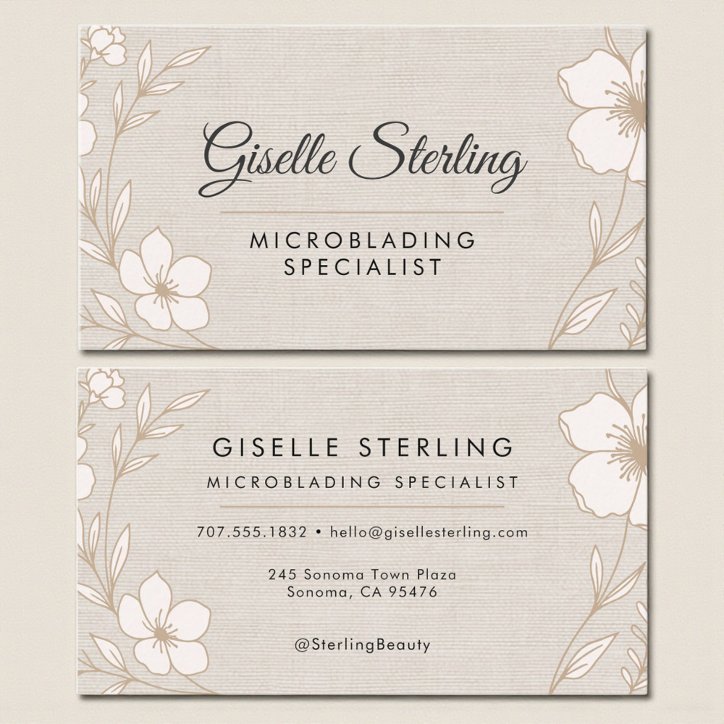 Botanical Floral Linen Microblading Specialist Business Card