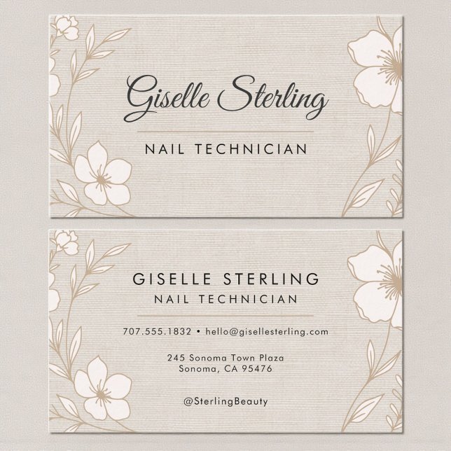 Botanical Floral Linen Nail Technician Beauty  Business Card (Creator Uploaded)