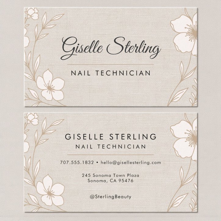 Botanical Floral Linen Nail Technician Beauty Business Card