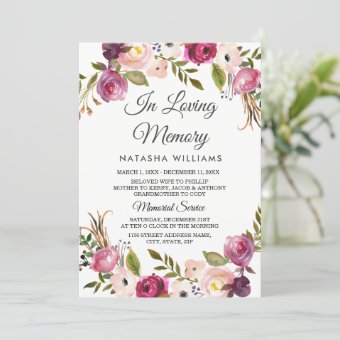 Botanical Floral Memorial Announcement Service | Zazzle