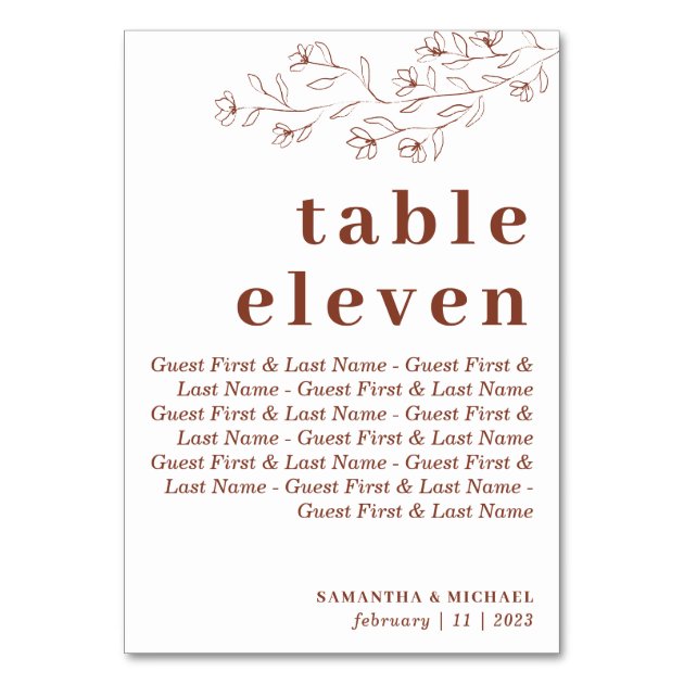 Botanical Floral Modern Line Terracotta Indie Seat Table Number