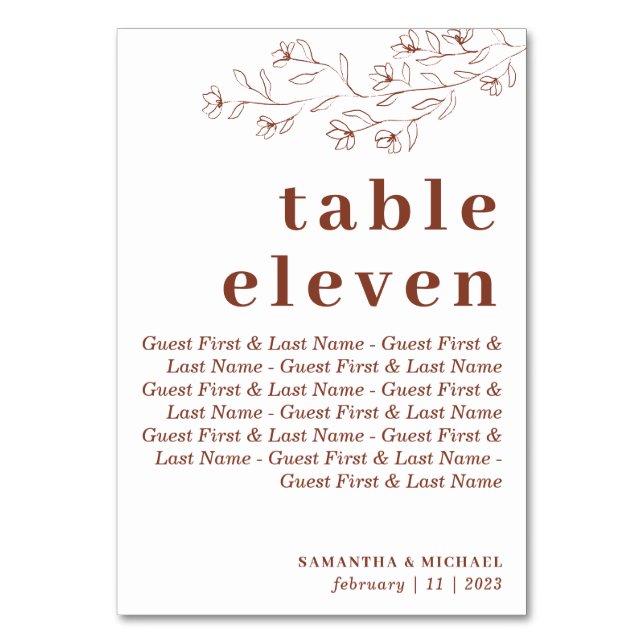 Botanical Floral Modern Line Terracotta Indie Seat Table Number (Front)