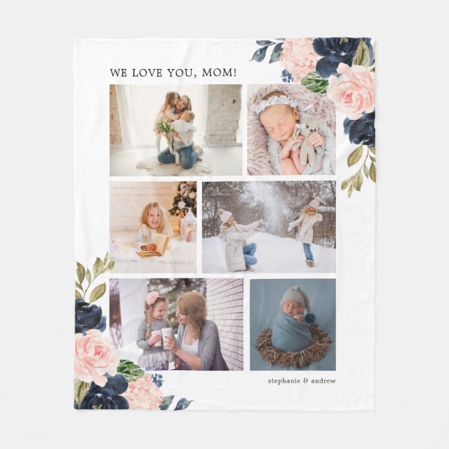 Botanical Floral Mom Photo Collage Fleece Blanket (Front)