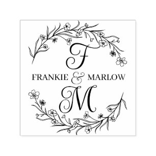 Botanical Floral Monogram Custom Wedding Logo Self-inking Stamp