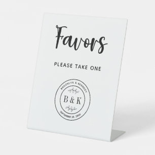 Botanical Floral Monogram Wedding Favors Take One Pedestal Sign