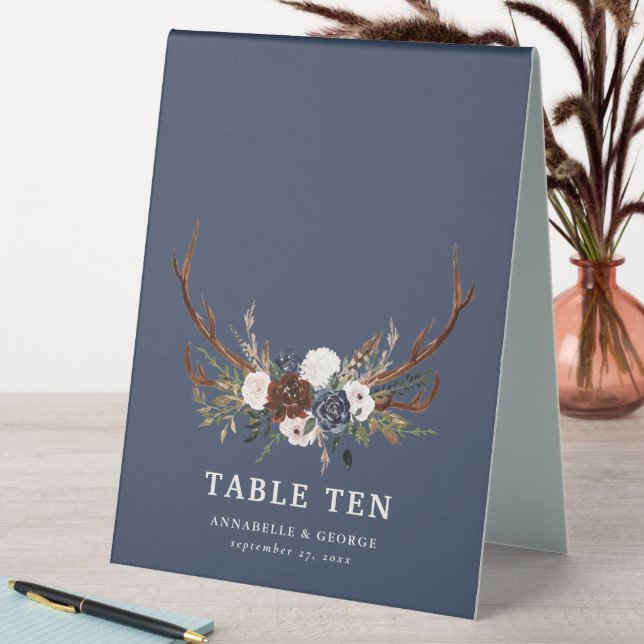 botanical floral navy burgundy antlers rustic table tent (In SItu (Table))