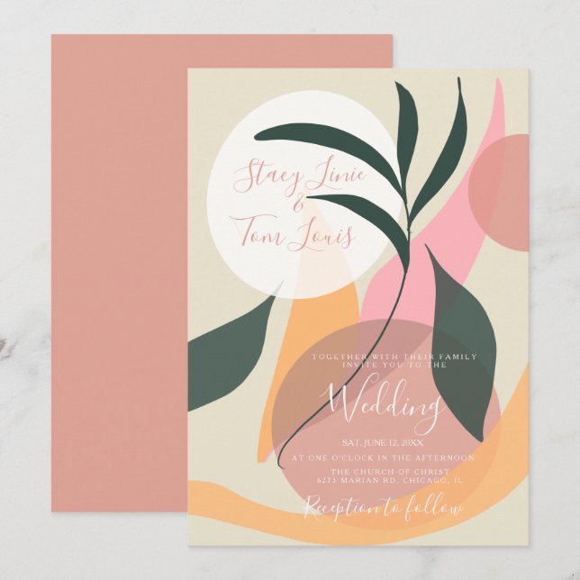 Botanical Floral Organic Shapes Wedding Invitation (Front/Back)