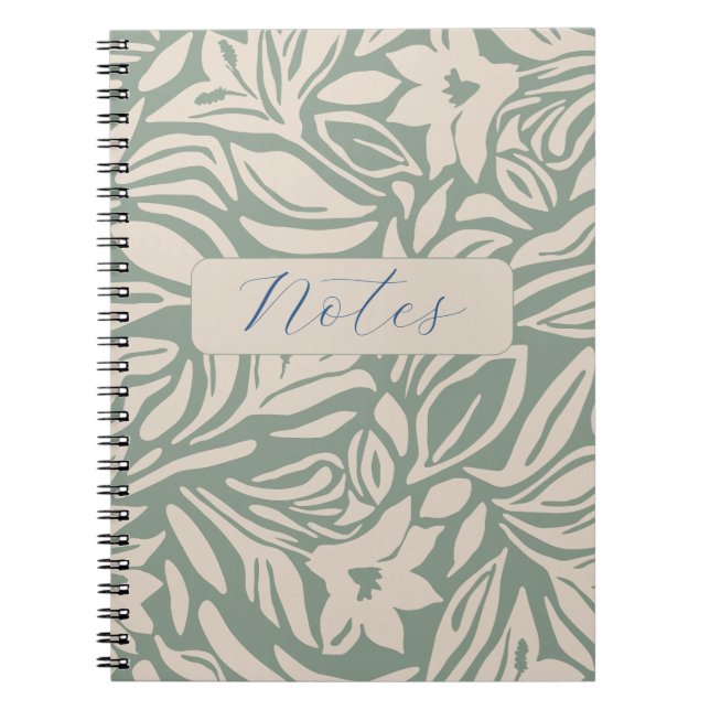 Botanical Floral Pattern in Sage and Cream Notebook (Front)