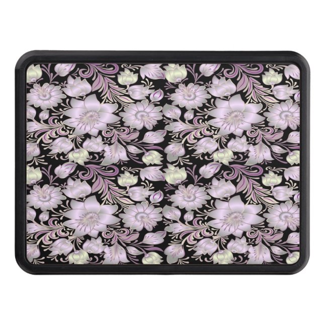 Botanical Floral Pattern Pink Yellow Hitch Cover (Front)