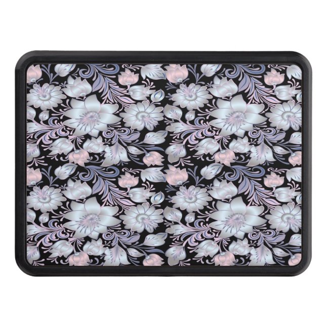 Botanical Floral Pattern White Pink Hitch Cover (Front)