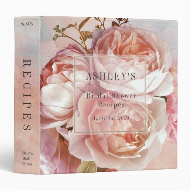 Botanical Floral Peony Bridal Shower Recipe Binder (Front/Spine)