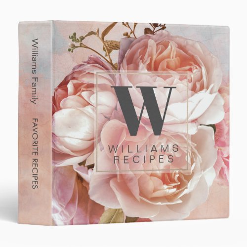 Botanical Floral Peony Monogram Name Recipe Book 3 Ring Binder