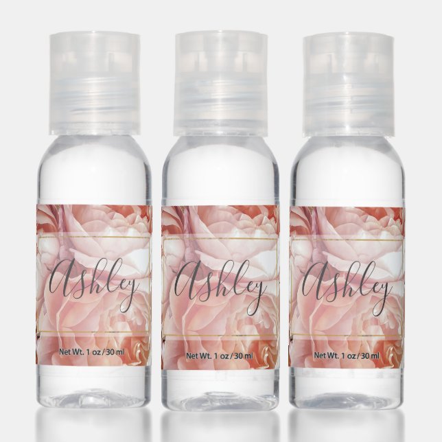 Botanical Floral Peony Name Monogram Hand Sanitizer (Set)