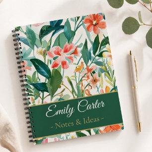 Botanical Floral Personalized Name Notes & Ideas Notebook