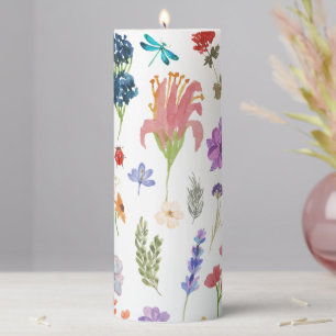 Botanical Floral Pillar Candle