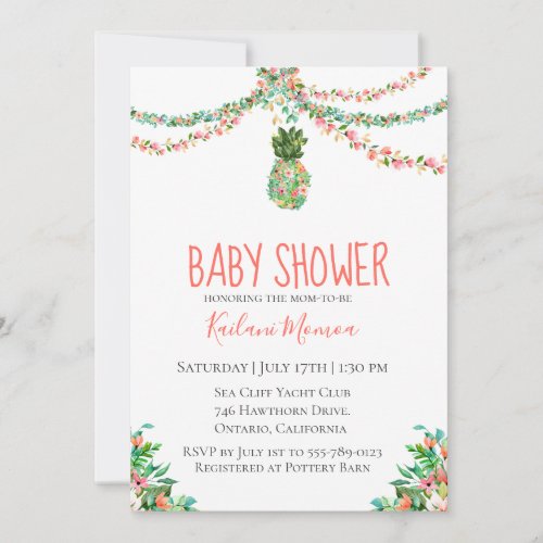 Botanical Floral Pineapple Baby Shower Invitation