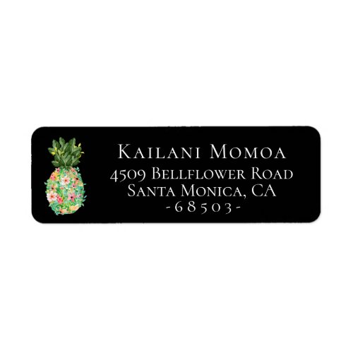 Botanical Floral Pineapple Black Return Address Label