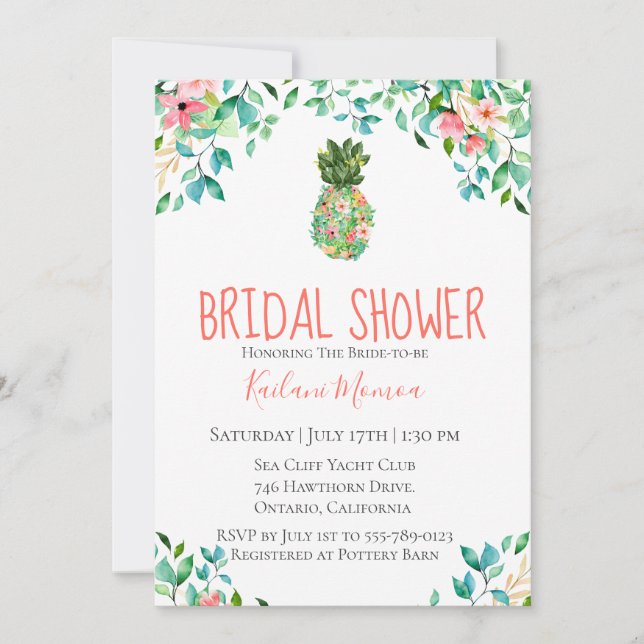 Botanical Floral Pineapple Bridal Shower Invitation (Front)