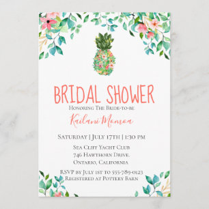 Botanical Floral Pineapple Bridal Shower Invitation