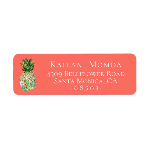 Botanical Floral Pineapple Coral Return Address Label