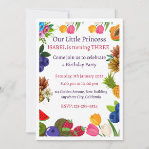 Botanical Floral Princess Birthday Invitations