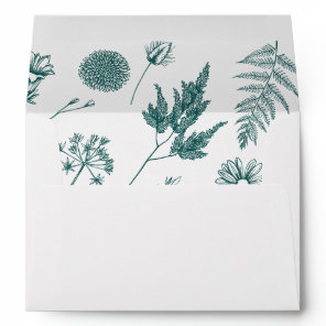 Botanical Floral print White & Dark Teal Envelope