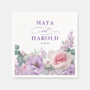 Botanical Floral Purple and Pink Wedding Napkins
