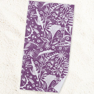 Botanical Floral Purple Beach Towel