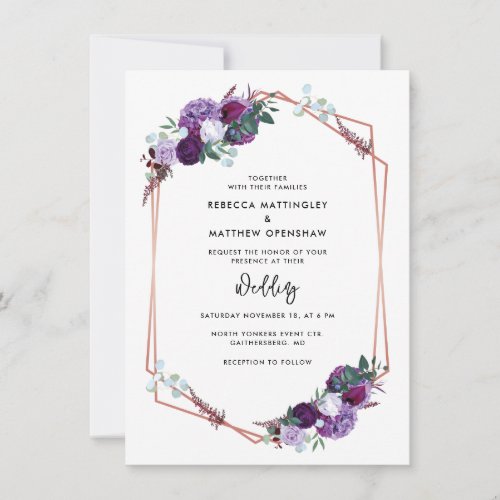 Botanical Floral Purple Botanical Script Wedding Invitation