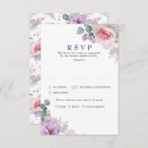 Botanical Floral Purple Pink Wedding RSVP Cards
