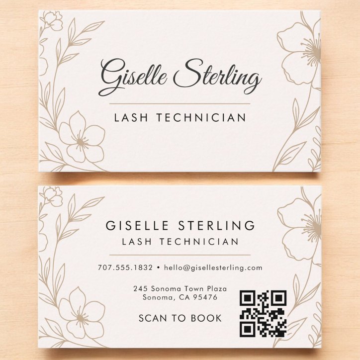 Botanical Floral QR Code Blush Lash Technician Business Card