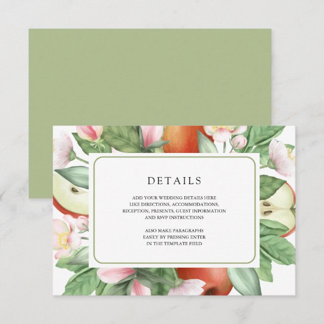Botanical Floral Red Apple Orchard Wedding Details Enclosure Card (Front/Back)