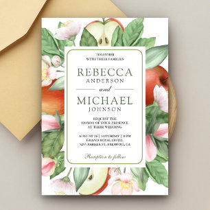 Botanical Floral Red Apple Orchard Wedding Invitation