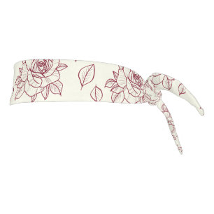Botanical Floral Rose Burgundy Hand Drawn Tie Headband