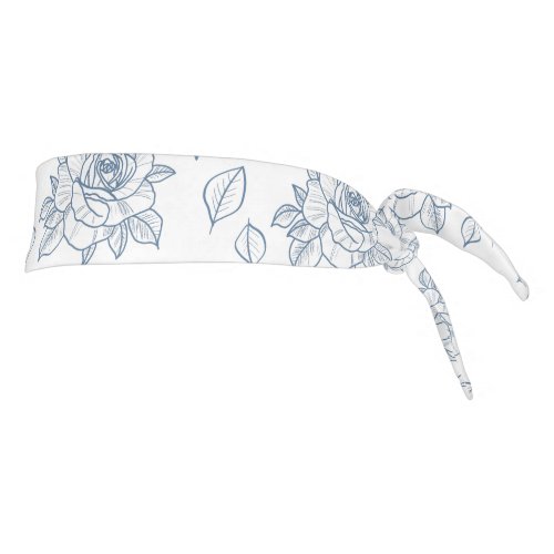 Botanical Floral Rose Steel Blue Hand Drawn Tie Headband
